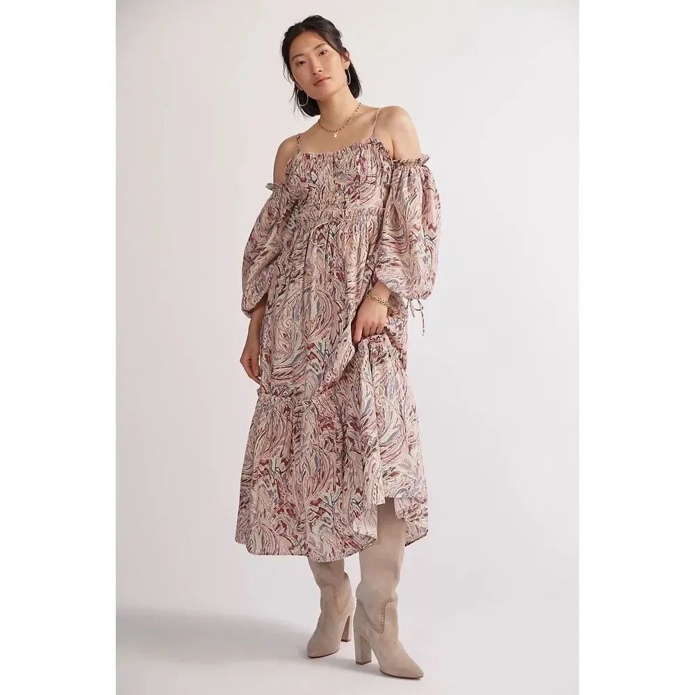 Anthropologie Paisley Puff-Sleeved Maxi Dress